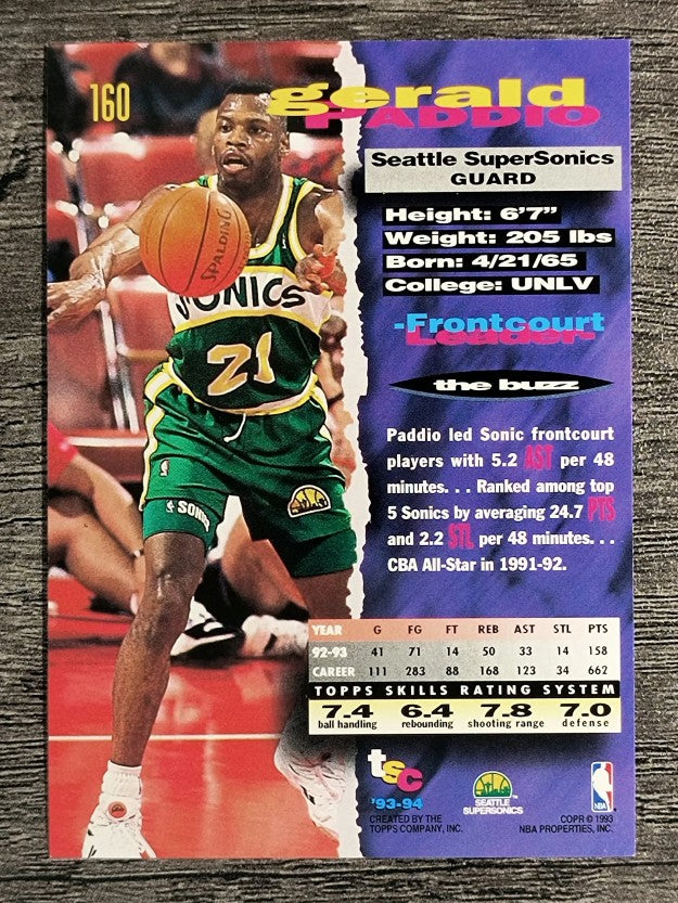 1993-94 Stadium Club #160 Gerald Paddio