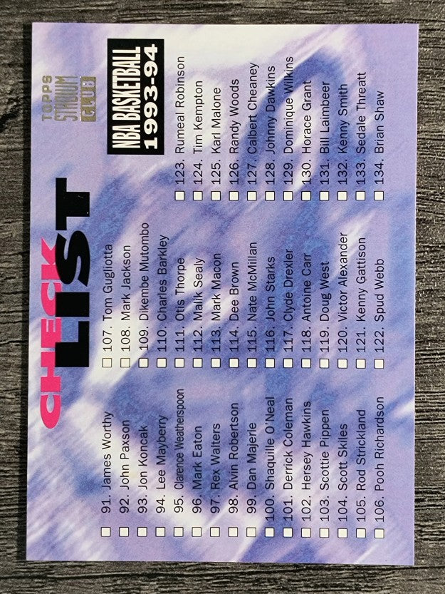 1993-94 Stadium Club #180 Checklist 91-180