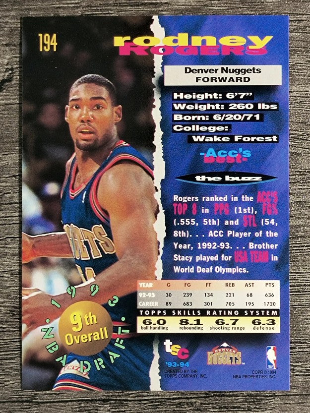 1993-94 Stadium Club #194 Rodney Rogers RC