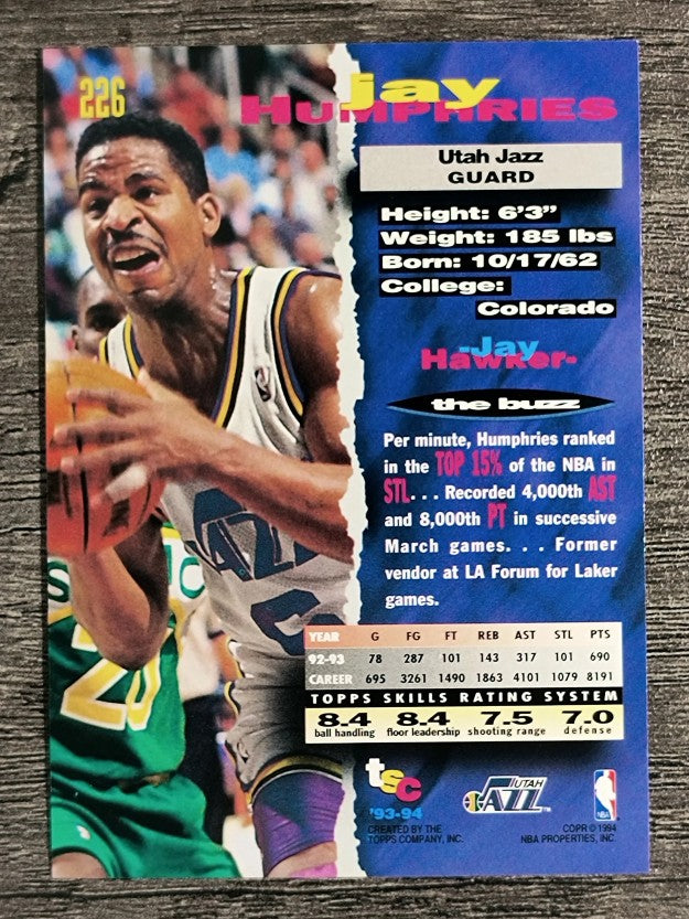 1993-94 Stadium Club #226 Jay Humphries