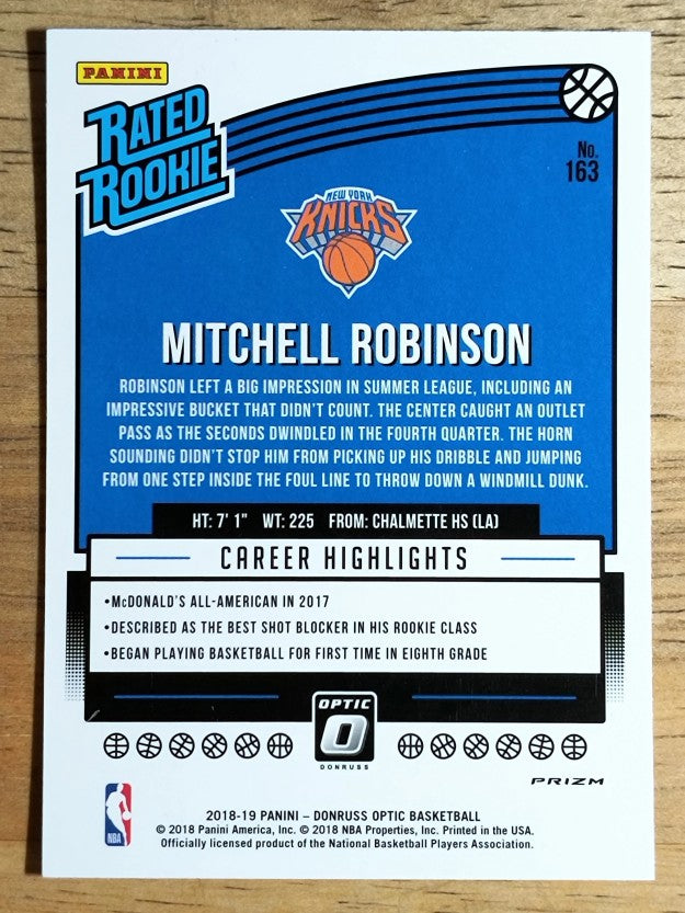 2018-19 Donruss Optic Shock #163 Mitchell Robinson RR