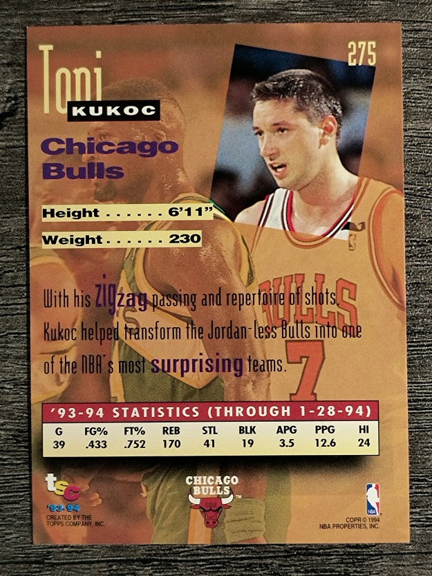 1993-94 Stadium Club #275 Toni Kukoc NW