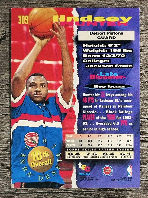 1993-94 Stadium Club #309 Lindsey Hunter RC