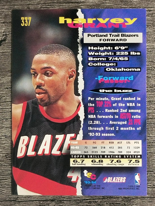 1993-94 Stadium Club #337 Harvey Grant