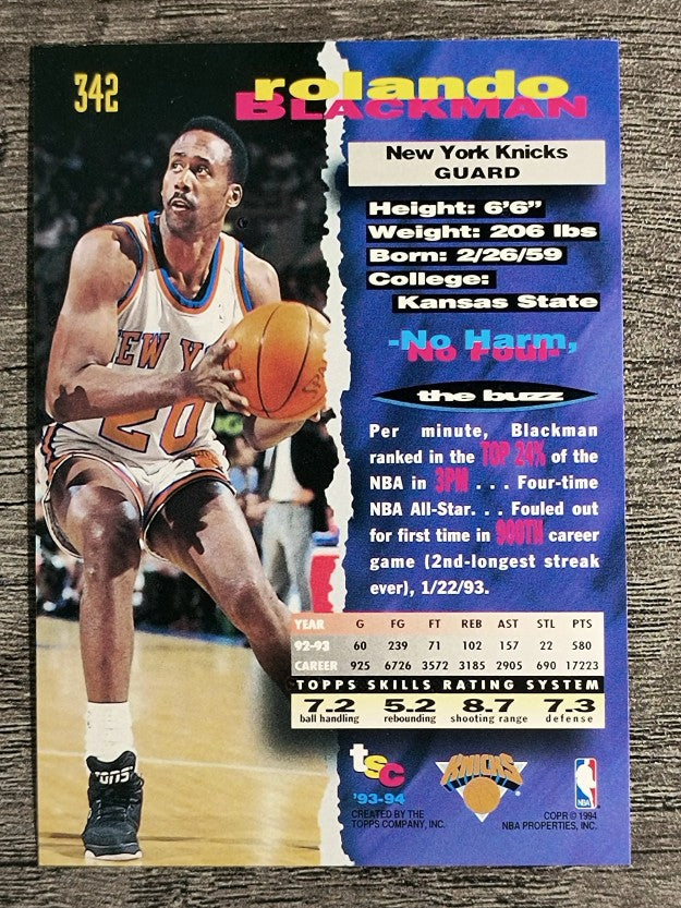 1993-94 Stadium Club #342 Rolando Blackman