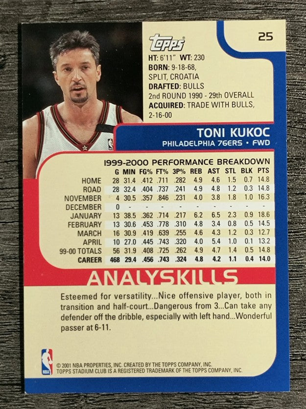 2000-01 Stadium Club #25 Toni Kukoc