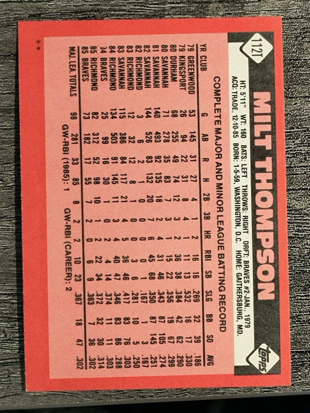 1986 Topps Traded #112T Milt Thompson