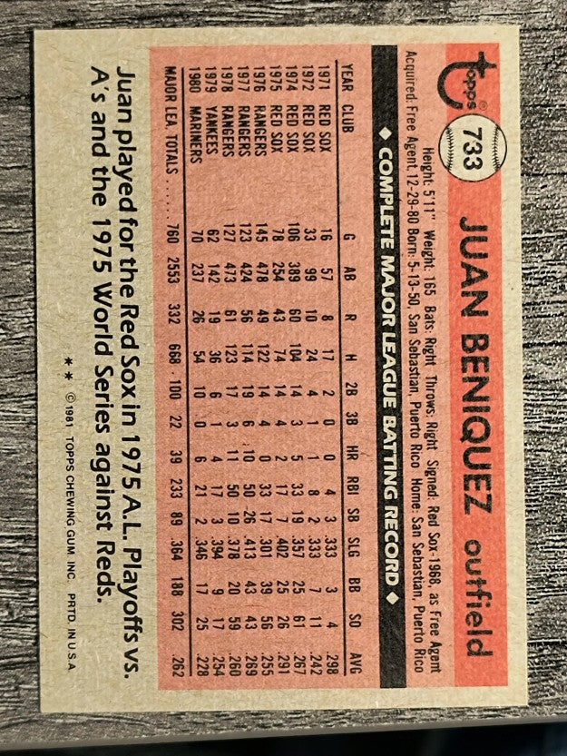 1981 Topps Traded #733 Juan Beniquez
