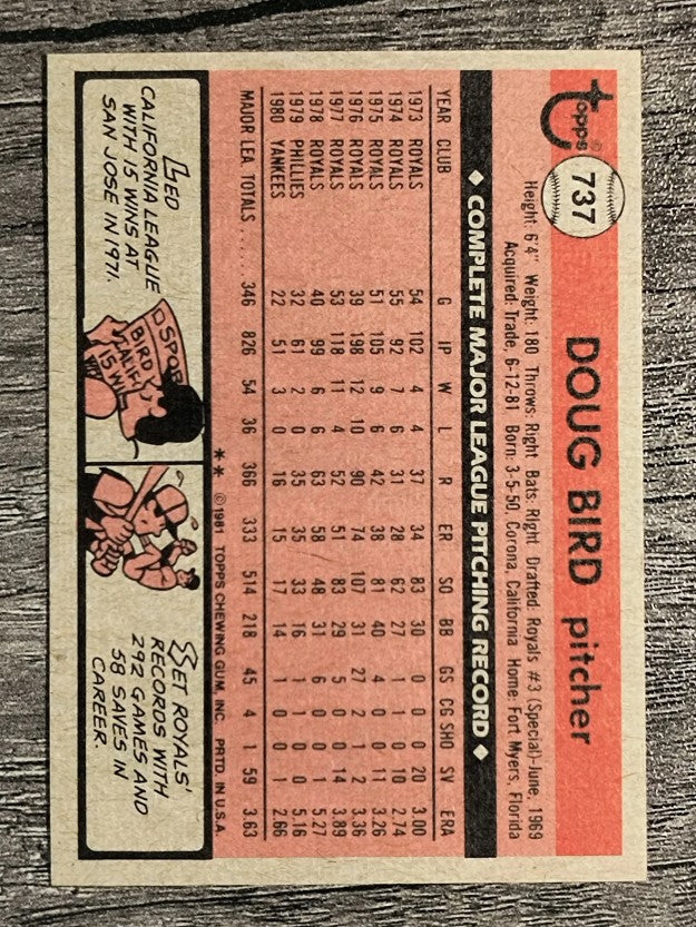 1981 Topps Traded #737 Doug Bird