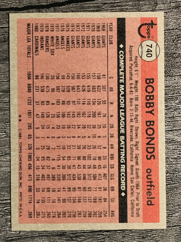 1981 Topps Traded #740 Bobby Bonds