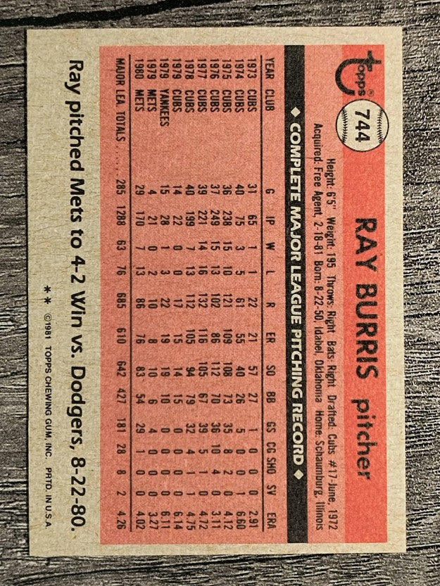 1981 Topps Traded #744 Ray Burris