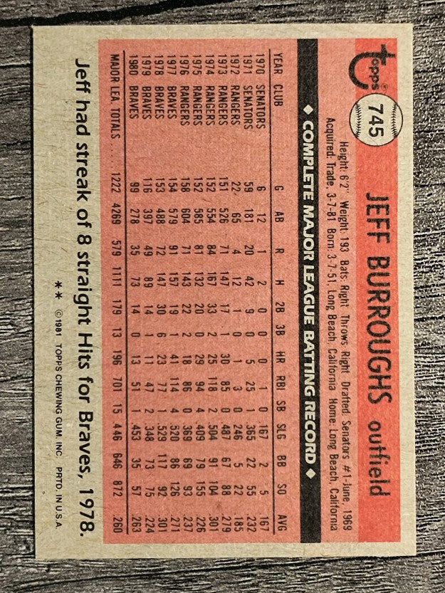 1981 Topps Traded #745 Jeff Burroughs