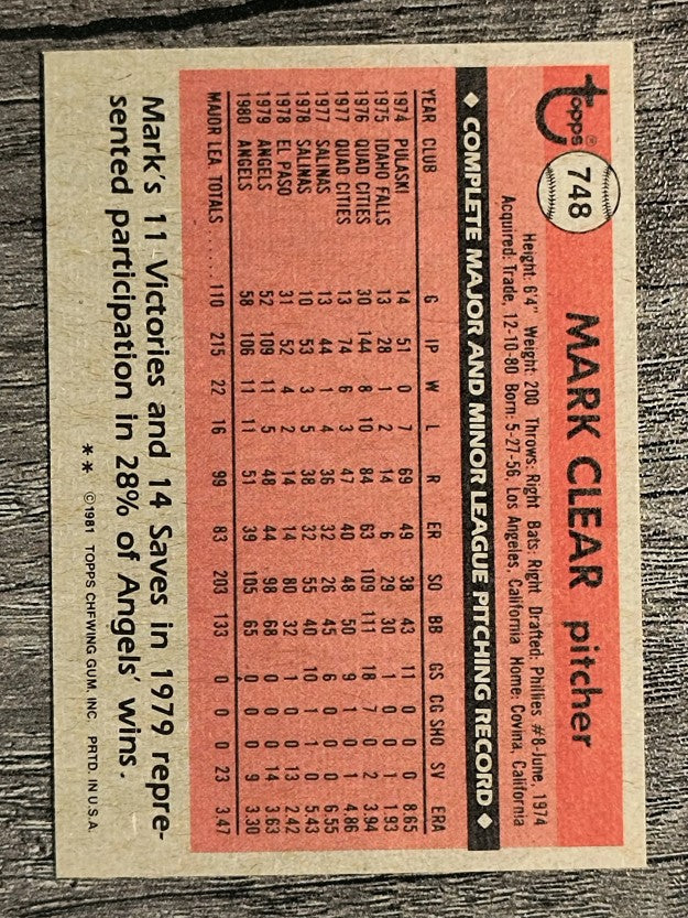 1981 Topps Traded #748 Mark Clear