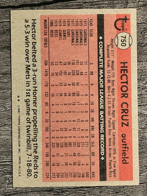 1981 Topps Traded #750 Hector Cruz