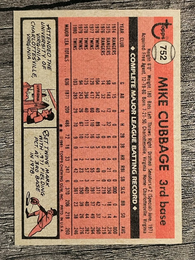 1981 Topps Traded #752 Mike Cubbage