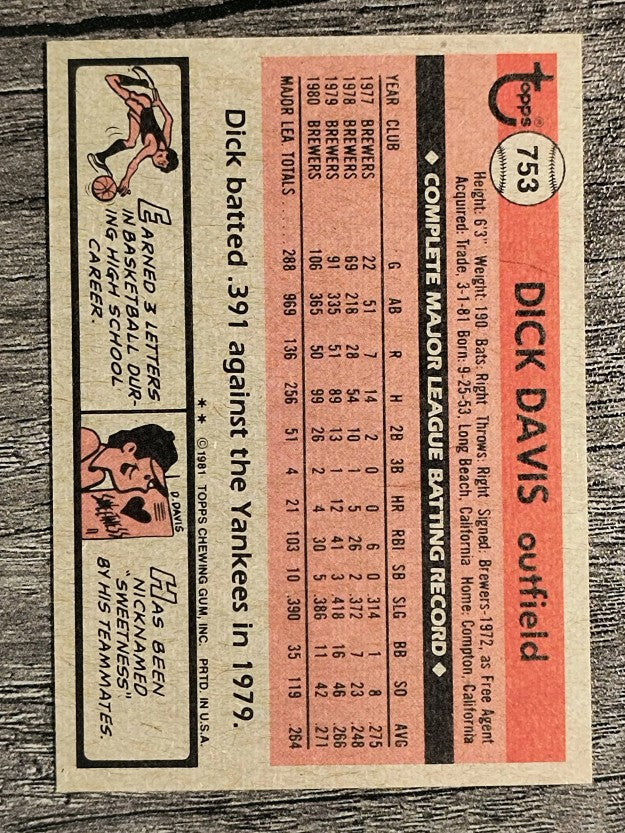 1981 Topps Traded #753 Dick Davis