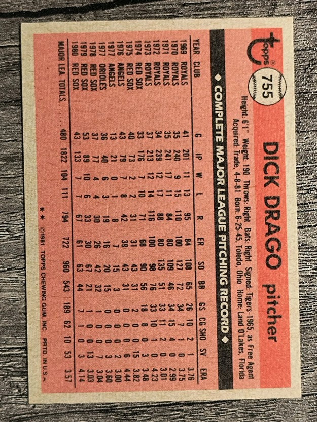 1981 Topps Traded #755 Dick Drago