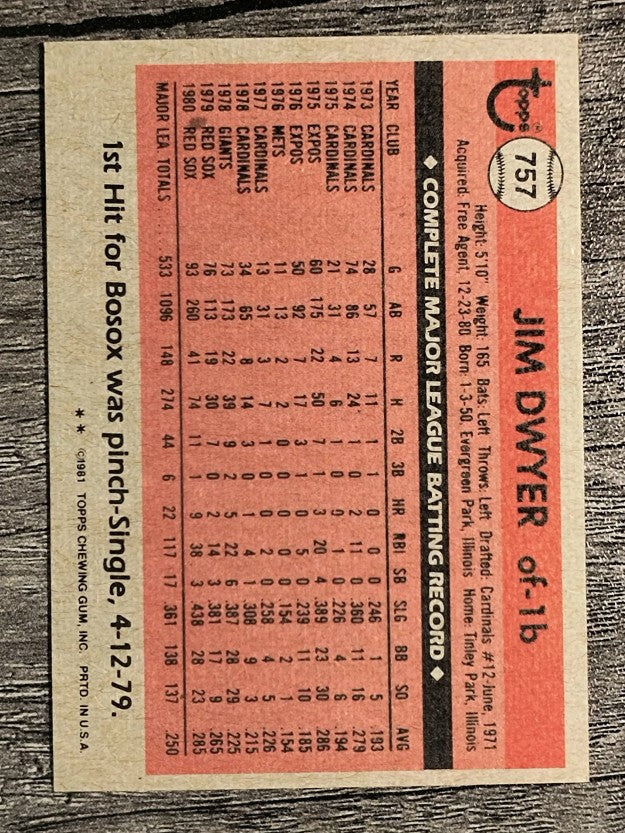1981 Topps Traded #757 Jim Dwyer