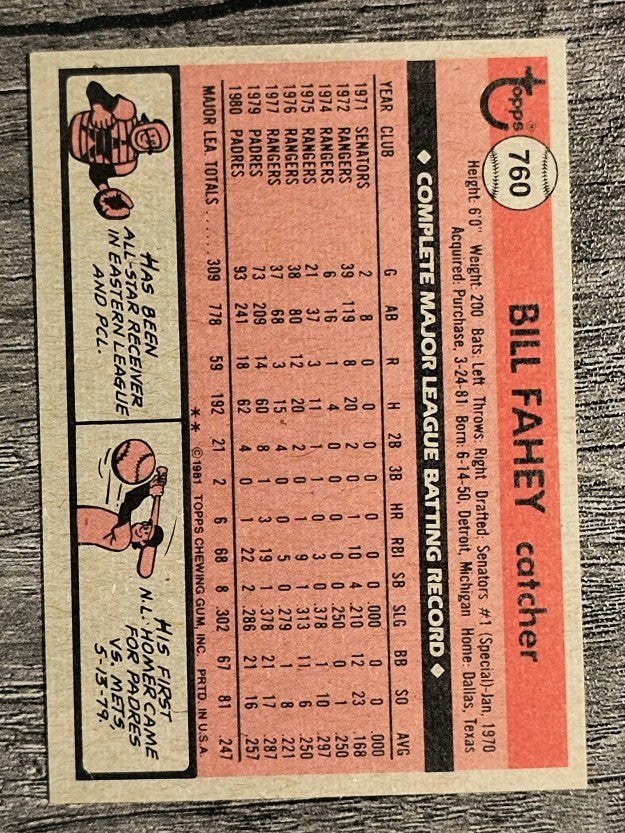 1981 Topps Traded #760 Bill Fahey