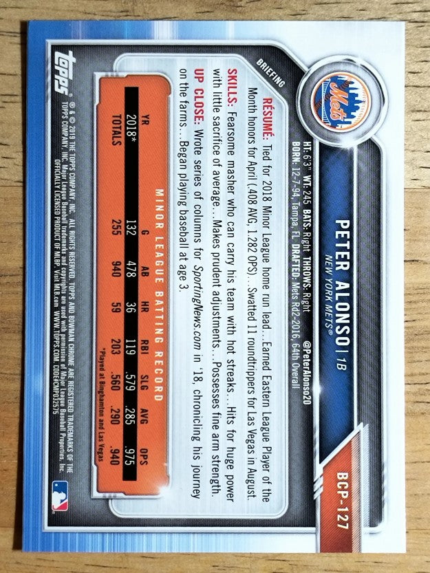 2019 Bowman Chrome Prospects #BCP127 Peter Alonso