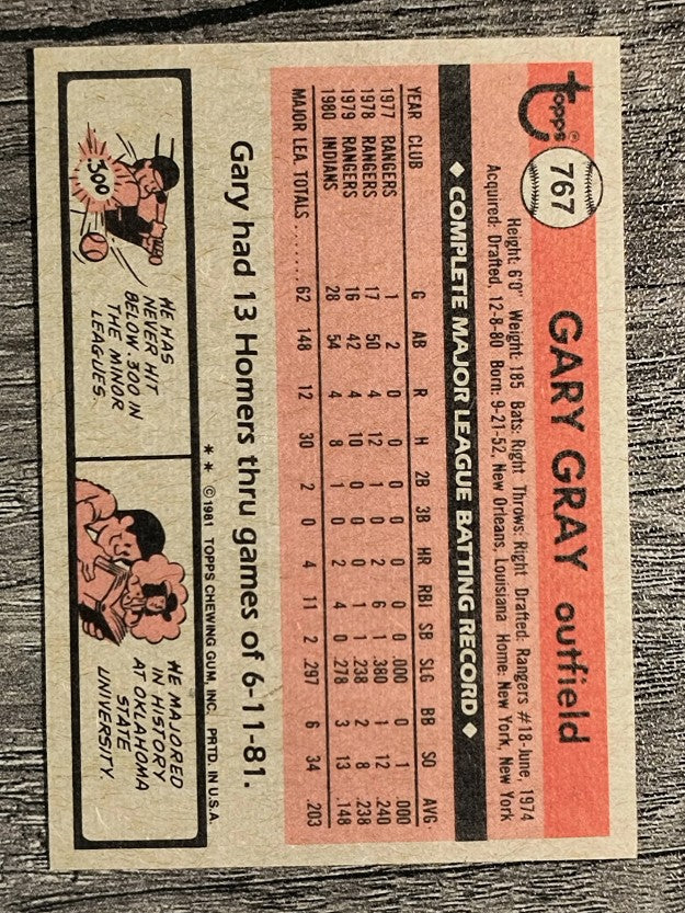 1981 Topps Traded #767 Gary Gray XRC