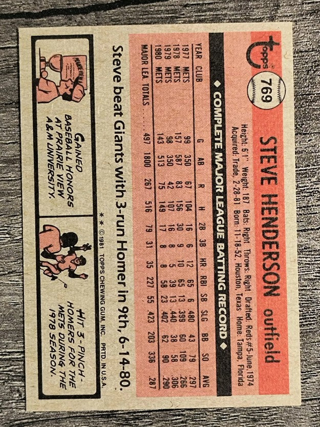 1981 Topps Traded #769 Steve Henderson