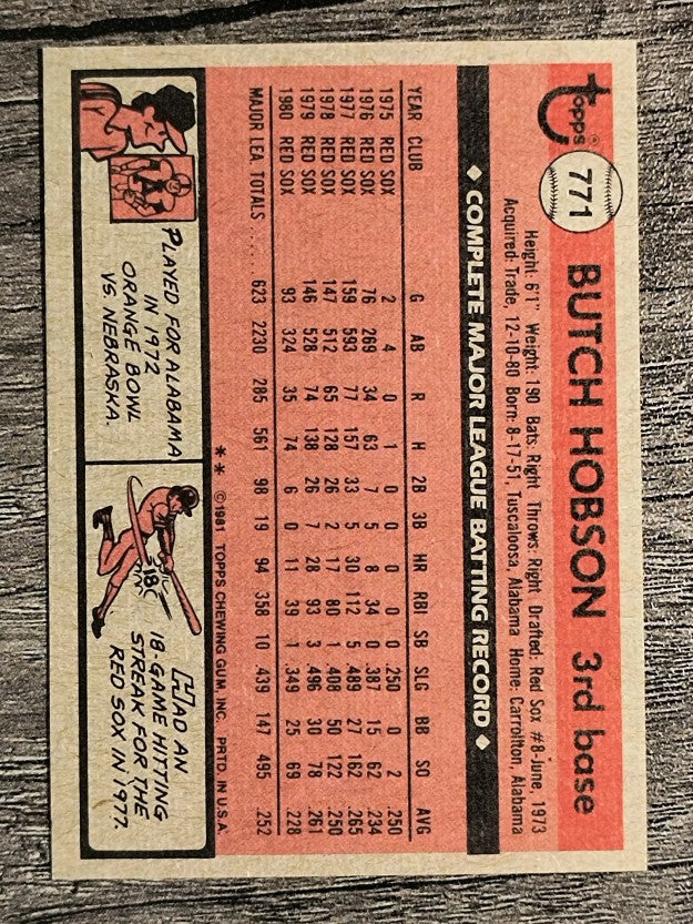 1981 Topps Traded #771 Butch Hobson