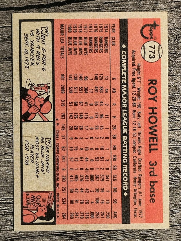 1981 Topps Traded #773 Roy Howell