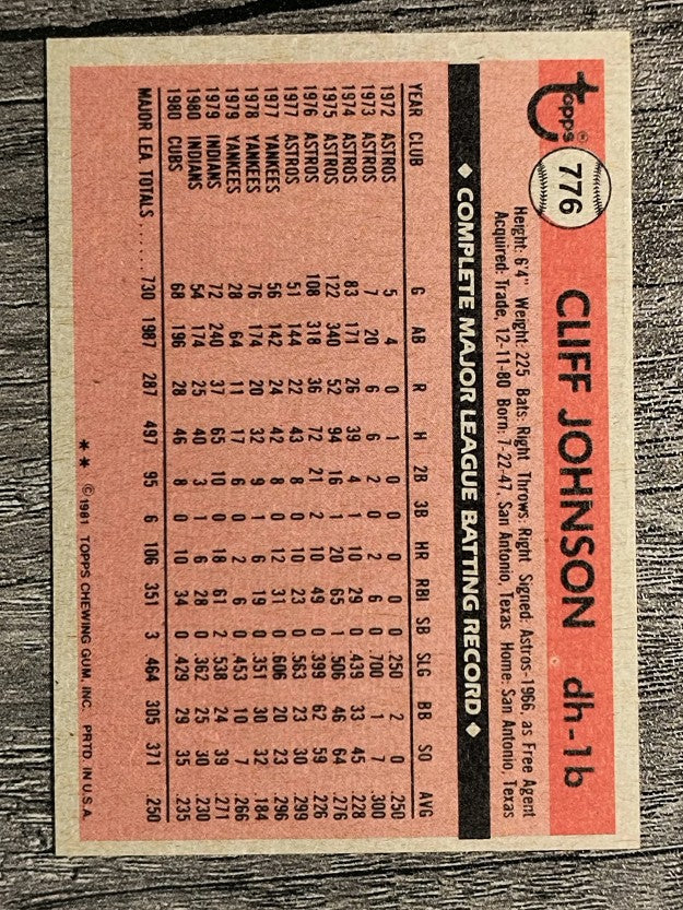 1981 Topps Traded #776 Cliff Johnson