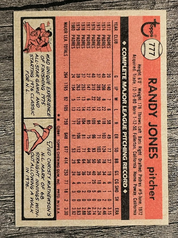 1981 Topps Traded #777 Randy Jones