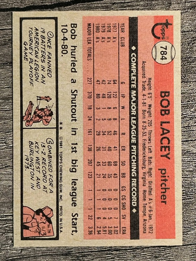 1981 Topps Traded #784 Bob Lacey