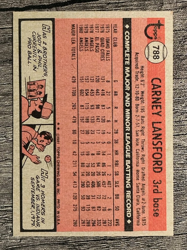 1981 Topps Traded #788 Carney Lansford