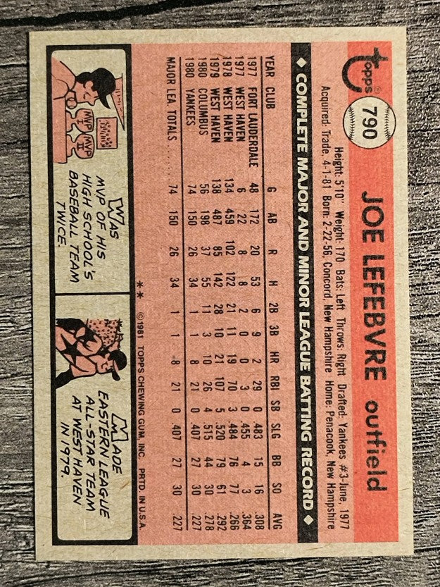 1981 Topps Traded #790 Joe Lefebvre