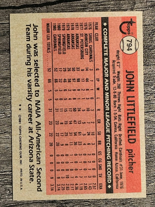 1981 Topps Traded #794 John Littlefield