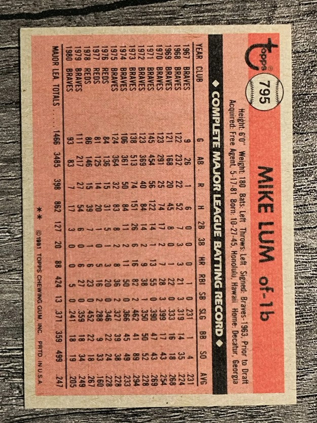 1981 Topps Traded #795 Mike Lum