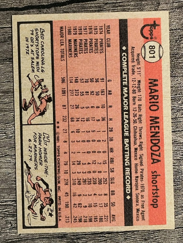 1981 Topps Traded #801 Mario Mendoza