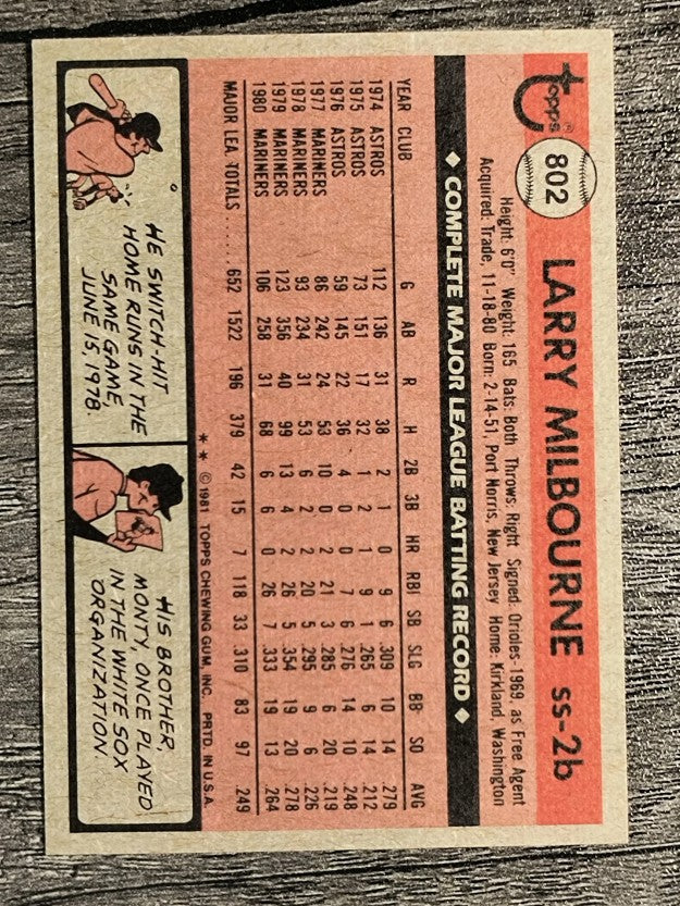 1981 Topps Traded #802 Larry Milbourne