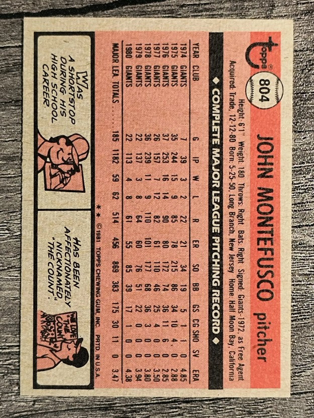 1981 Topps Traded #804 John Montefusco