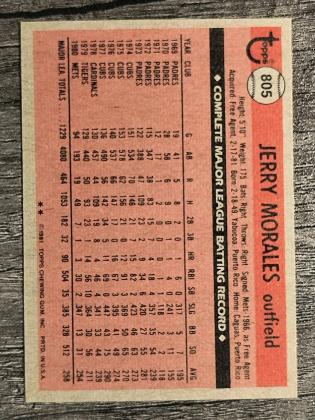 1981 Topps Traded #805 Jerry Morales