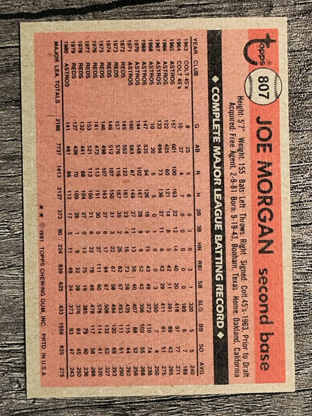 1981 Topps Traded #807 Joe Morgan