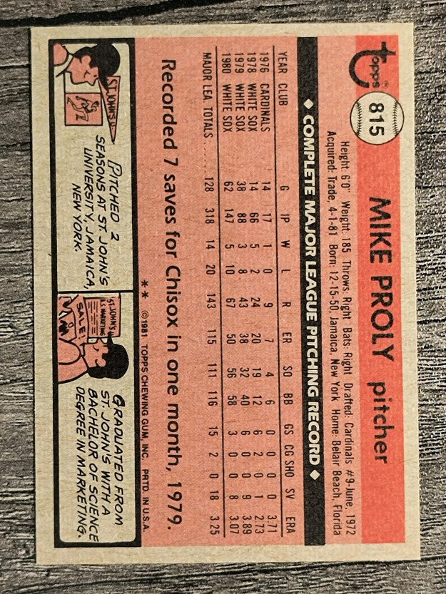 1981 Topps Traded #815 Mike Proly