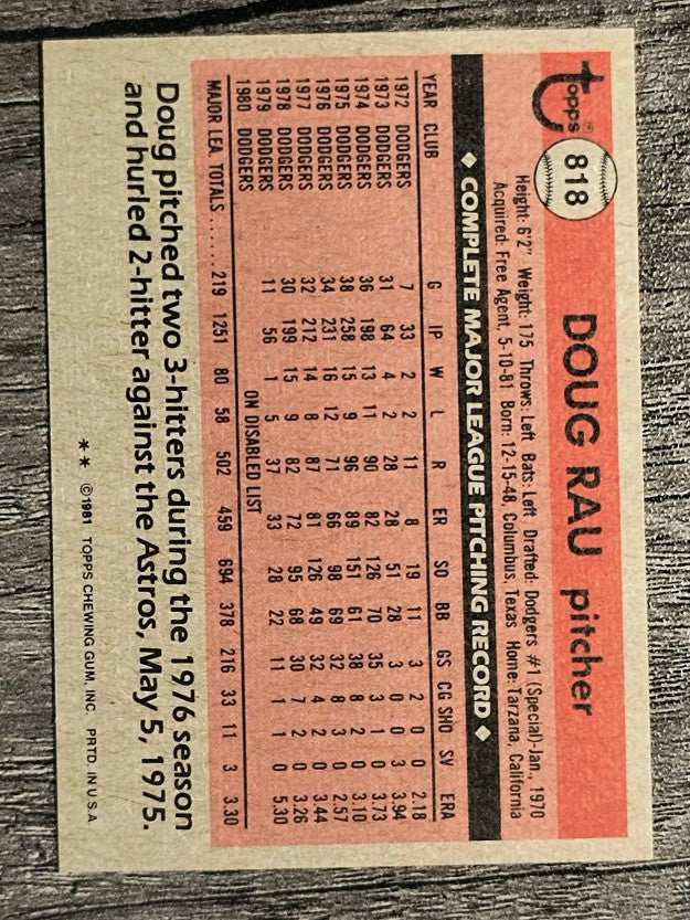 1981 Topps Traded #818 Doug Rau