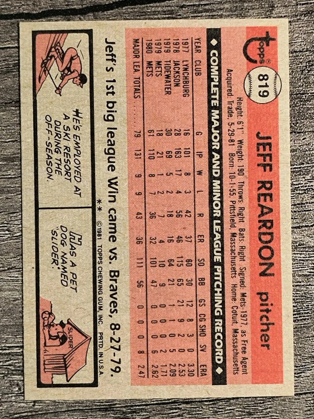 1981 Topps Traded #819 Jeff Reardon