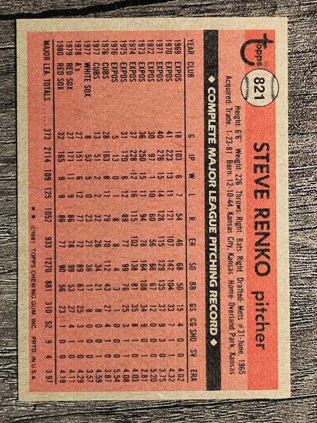 1981 Topps Traded #821 Steve Renko