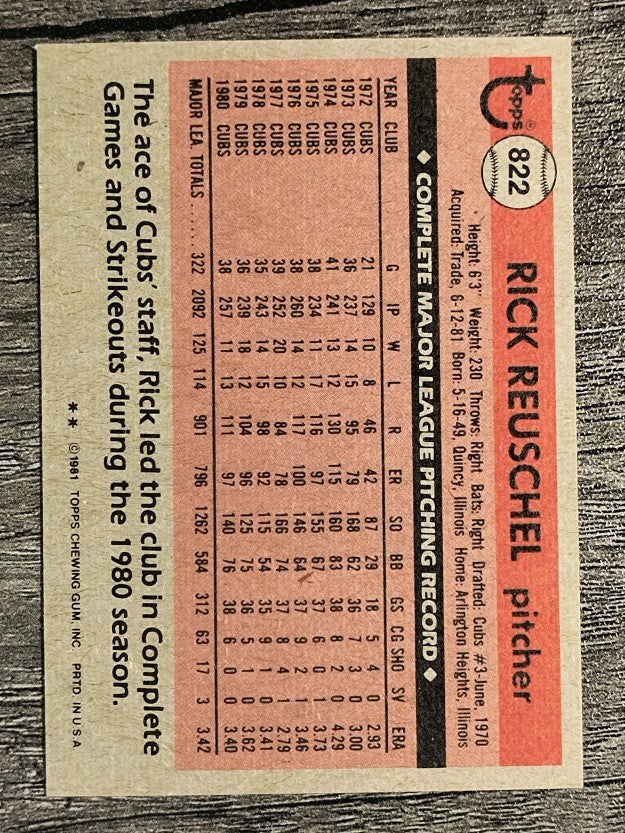 1981 Topps Traded #822 Rick Reuschel