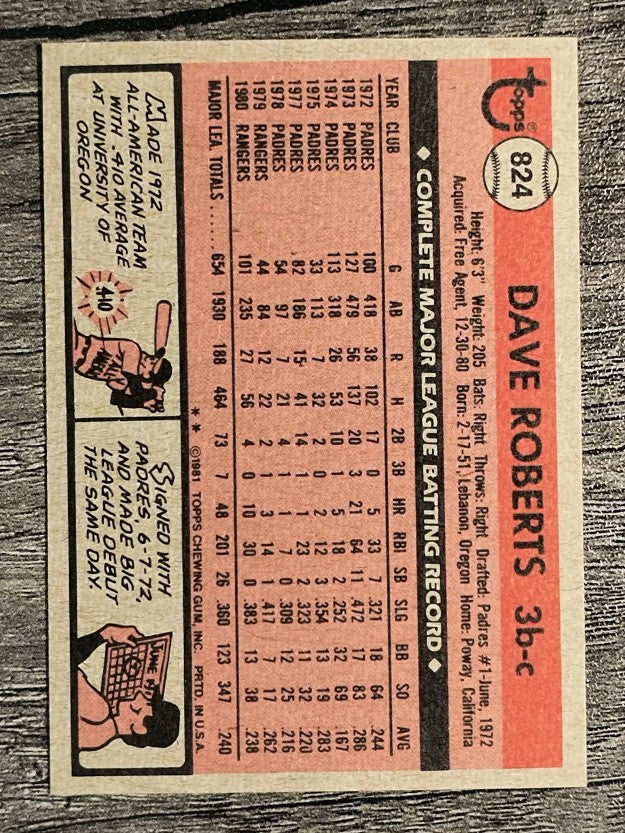 1981 Topps Traded #824 Dave Roberts