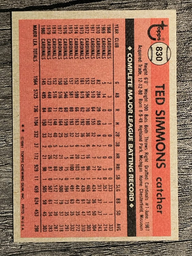 1981 Topps Traded #830 Ted Simmons
