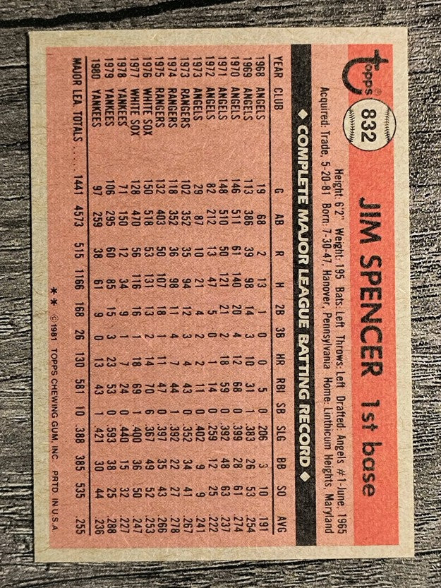 1981 Topps Traded #832 Jim Spencer