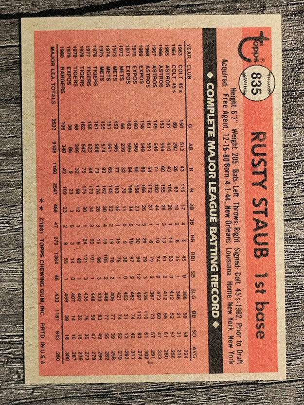 1981 Topps Traded #835 Rusty Staub