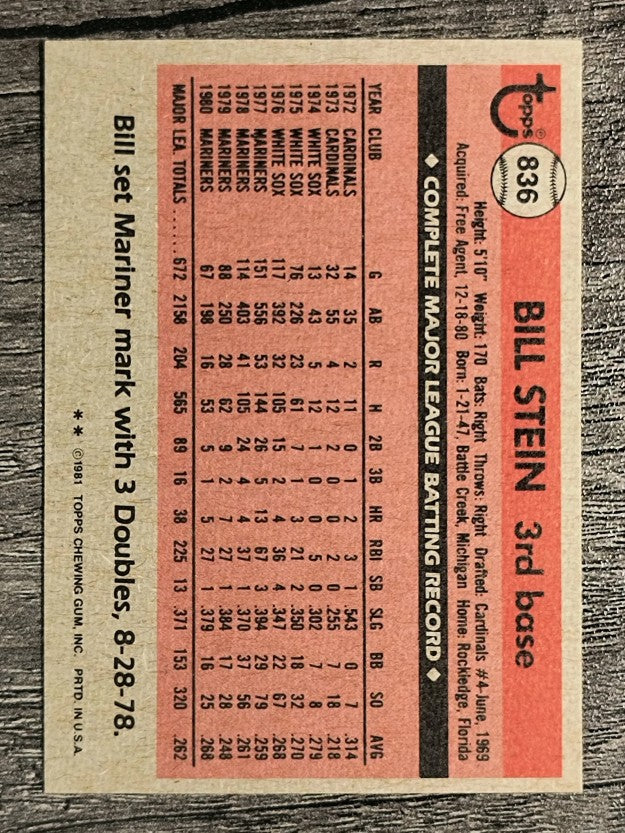 1981 Topps Traded #836 Bill Stein